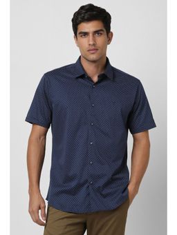 Van Heusen - Men Navy Slim Fit Print Half Sleeves Casual Shirt