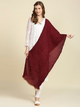Dupatta Bazaar - Womens Maroon Crushed Silk Dupatta