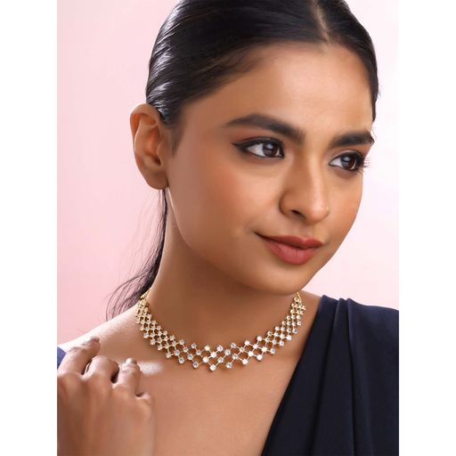 Yellow Chimes Gold Plated White Stone Choker Necklace