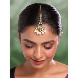 Yellow Chimes - Golden Kundan Maangtikka for Women