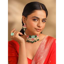 Yellow Chimes - Multicolor Stone Choker Pearl Jewellery Set