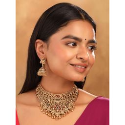 Yellow Chimes - Temple Traditional Golden Choker Set for Women