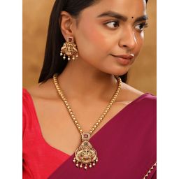 Yellow Chimes - Temple Golden Stone Long Necklace Set