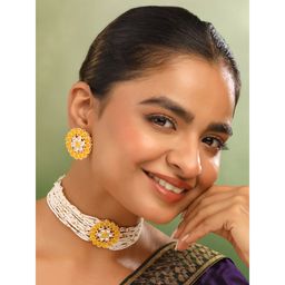 Yellow Chimes - Traditional Yellow Stone Beads Mothi Choker Set