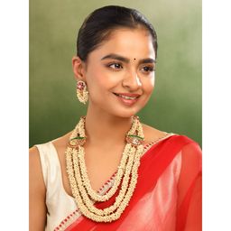 Yellow Chimes - Golden Multilayered Pearl Necklace Set