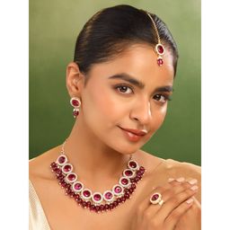 Yellow Chimes - Golden Purple Stone Studded Jewellery Set