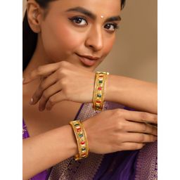 Yellow Chimes - Ethnic Gold Plated Stone Studded Bangles