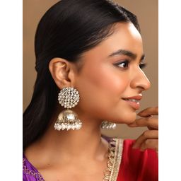 Yellow Chimes - Golden Jhumka Earrings Kundan Pearls Earrings