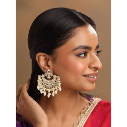 Yellow Chimes - Golden Kundan Earrings Golden Pearl Danglers