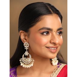 Yellow Chimes - Golden Kundan Drop Earrings Pearl Danglers