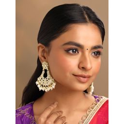 Yellow Chimes - Golden Pearl Danglers Kundan Earrings