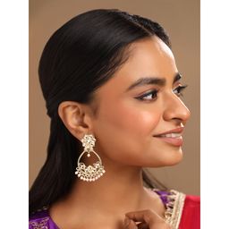 Yellow Chimes - Golden Kundan Earrings Golden Pearl Danglers