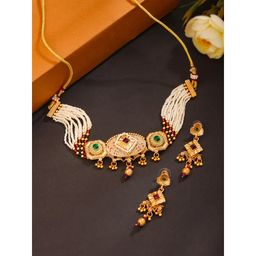 Yellow Chimes - Ethnic Golden Pearl Choker Necklace Set
