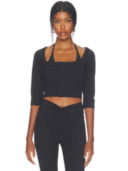 437 - Cropped Women's Moisture-Wicking Square Neck Cardigan Black