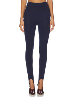 Aya Muse - Knit Women's Mid-Waist Stirrup Leggings Navy Blue