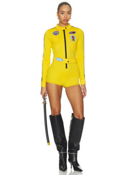 Dolls Kill - Revenge Assassin Women's Zip Front Belted Bodysuit Yellow