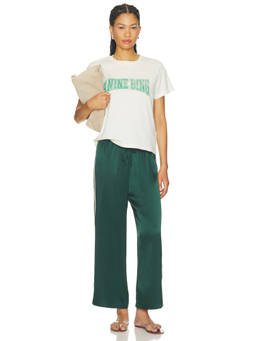 DONNI. - Silk Stripe Women's Elastic Waist Cropped Joggers Green