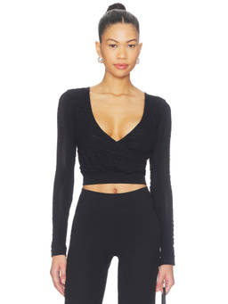 Free People - x FP Movement Women's Open Knit V-Neck Long Sleeve T-Shirt Black