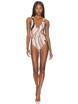 L'AGENCE - Plunge Women's Padded Crisscross Back One-Piece Swimsuit Multi-Color