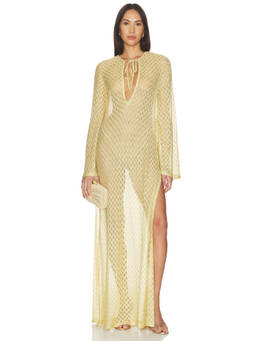 Missoni - Metallic Knit Women's Sheer Tie-Up Swim Cover-Up Dress Gold