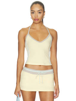 Tiger Mist - Cotton Blend Women's Tie-Up Halter Neck Crop Tank Off White