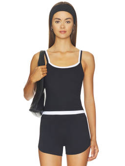WellBeing + BeingWell - Flowwell Women's Contrast Trim Shelf Bra Tank Top Black