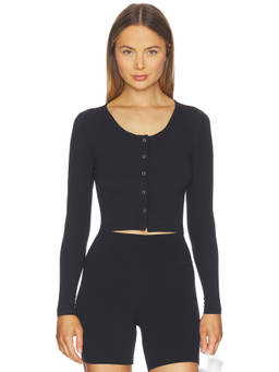 YEAR OF OURS - Studio Women's Cropped Snap Button Jersey Hoodie Black