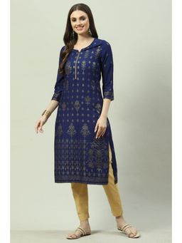 Biba - Women Blue Floral Printed Kurta