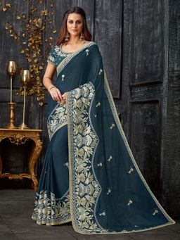 Odette - Blue Tissue Designer Saree with Unstitched Blouse