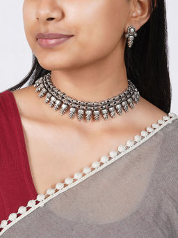 Teejh - Sitam Silver Oxidised Necklace Set