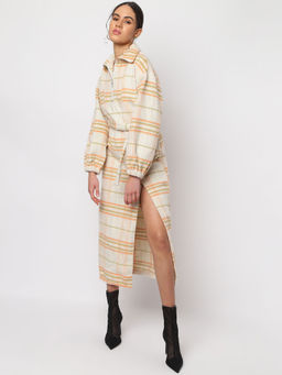 Missguided - Cream Check Extreme Collar Midaxi Sweater Dress