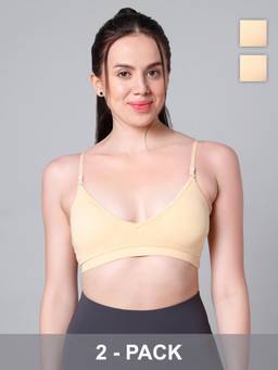 Sillysally - Skin Triangle Padded Bra (Pack of 2)
