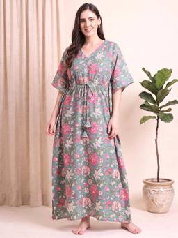 Secret Wish - Green Floral Cotton Kaftan
