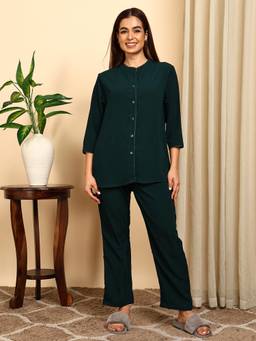 Smarty Pants - Women'S Bsy Solid Bottle Green Night Suit