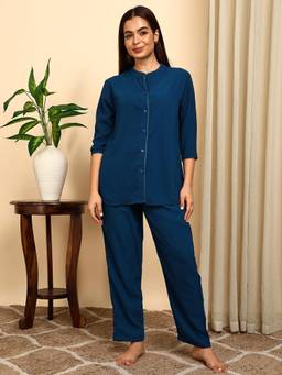 Smarty Pants - Women'S Bsy Solid Blue Night Suit