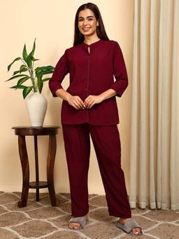 Smarty Pants - Women'S Bsy Solid Maroon Night Suit