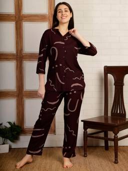 Smarty Pants - Women Printed Brown Rayon Night Suit