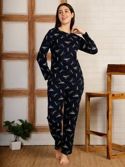 Smarty Pants - Women Printed Blue Cotton Night Suit