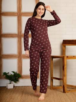 Smarty Pants - Women Printed Brown Cotton Night Suit