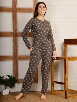 Smarty Pants - Women Printed Grey Cotton Night Suit