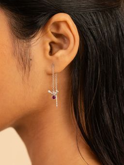 Shaya by CaratLane - Pink Sudo Motif Sui Dhaga in Oxidised 925 Silver Drop & Dangler Earrings