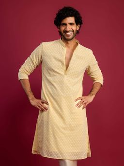 Vastramay - Yellow Embroidered Regular Kurta