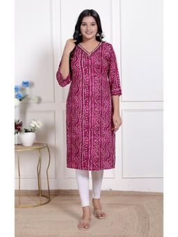 Doriyaan - Women's Magenta Bandhani Printed Straight Kurta