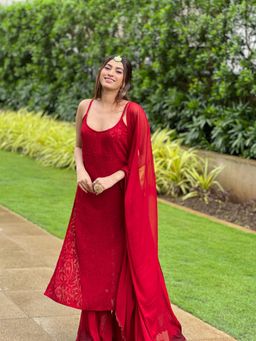 Label Aishwaryrika - Blood Red Chikankari Kurta