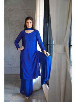 Label Aishwaryrika - Bazaar Blue Full Sleeves Chikankari Kurta
