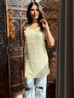 Label Aishwaryrika - Yellow Lemon Cheesecake Summer Sorbet Chikankari Short Kurti