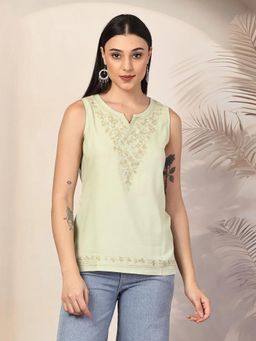 QAZMI - Women Ziana Kashmiri Aari Embroidered Sleeveless Kurti