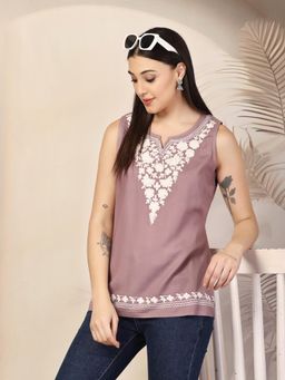 QAZMI - Women Ziana Kashmiri Aari Embroidered Sleeveless Kurti