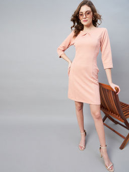 StyleStone - Women Jacquard Self Design Peach Mini Dress