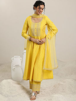 Libas - Yellow Chanderi Silk Embroidered Kurta Sets for Women